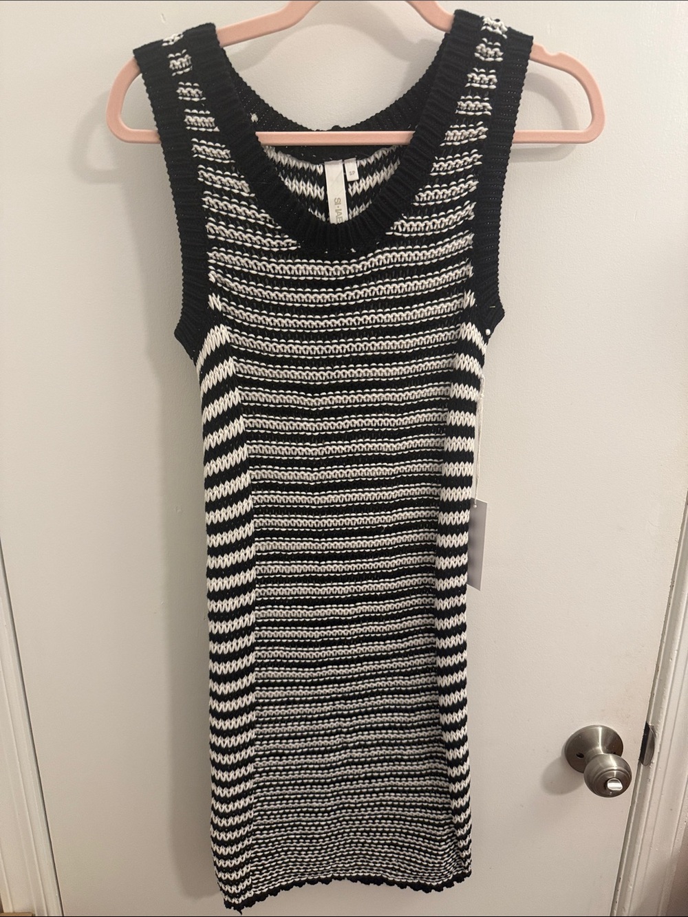 NWT Si-IAE Sleeveless Black and White Striped Knit Dress